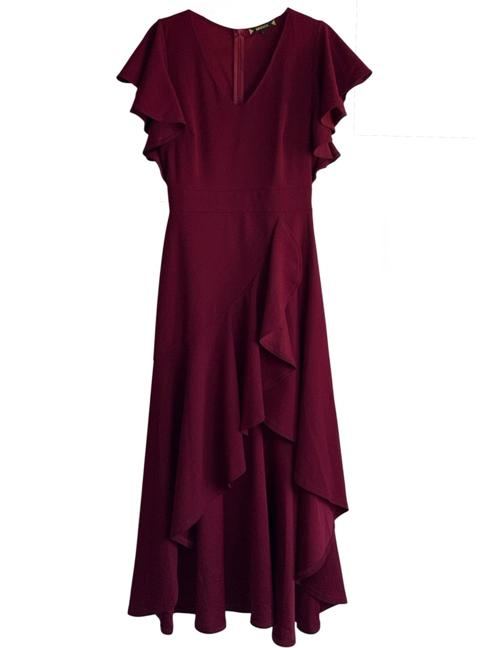 Miusol Burgundy Ruffle-Detail Midi Dress